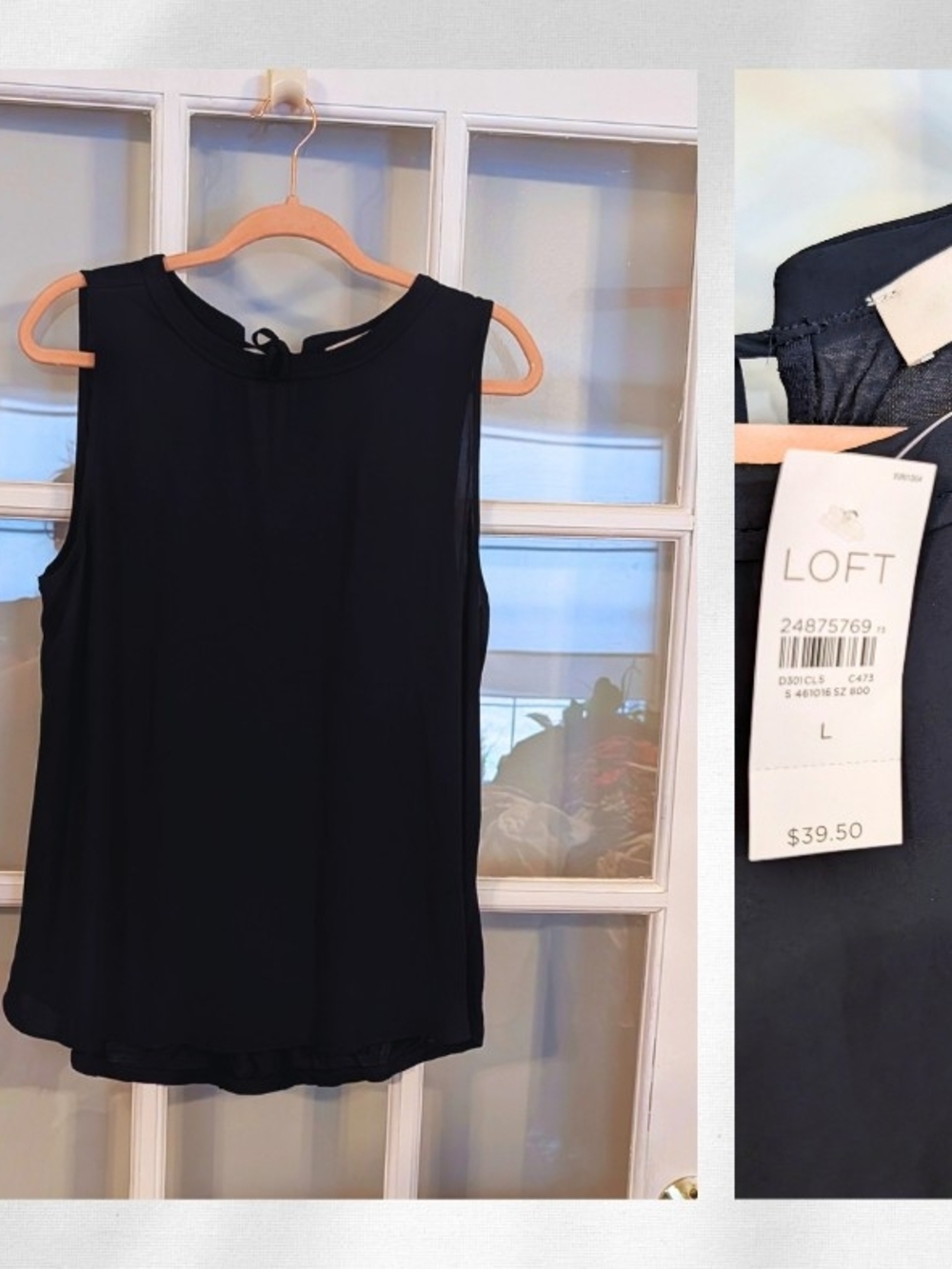 LOFT Black Sleeveless Tie-Back Top